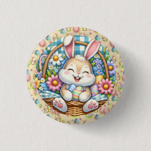 Happy Easter With Cute Bunny, Eggs, and Floral 3 Cm Round Badge