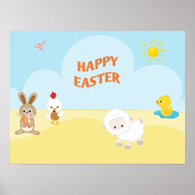 Happy Easter with Cute Farm Animals Poster (Front)