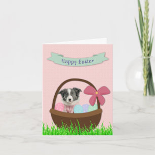Happy Easter with Dog in Easter Basket Card