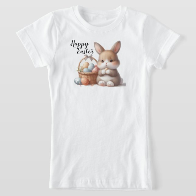 Happy Easter with Easter Bunny and Basket T-Shirt (Laydown)