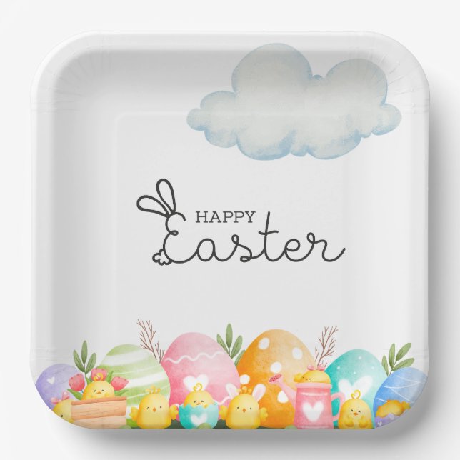 Happy Easter with Eggs  Postcard Paper Plate (Front)