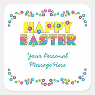 Happy Easter with Flowers Square Sticker