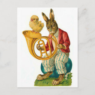 Happy Easter With French Horn Vintage Holiday Postcard
