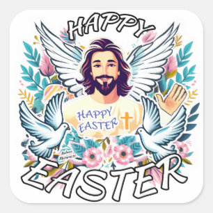 Happy Easter with Jesus Square Sticker