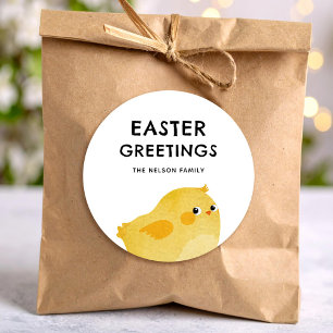 Happy Easter with little yellow chicken Classic Round Sticker