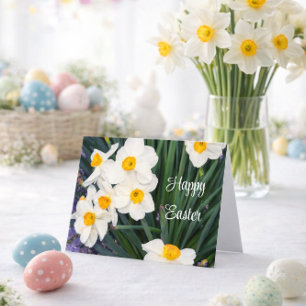 Happy Easter with White Daffodils Holiday Card
