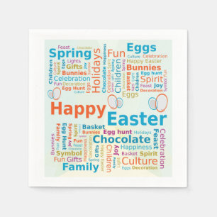 Happy Easter Word Cloud Letters with Eggs Napkin
