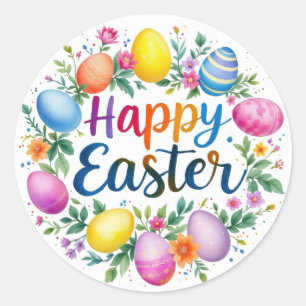 Happy Easter Wreath Sheet of Classic Round Sticker