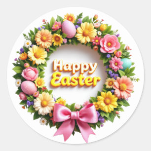 Happy Easter Wreath Sheet of Classic Round Sticker