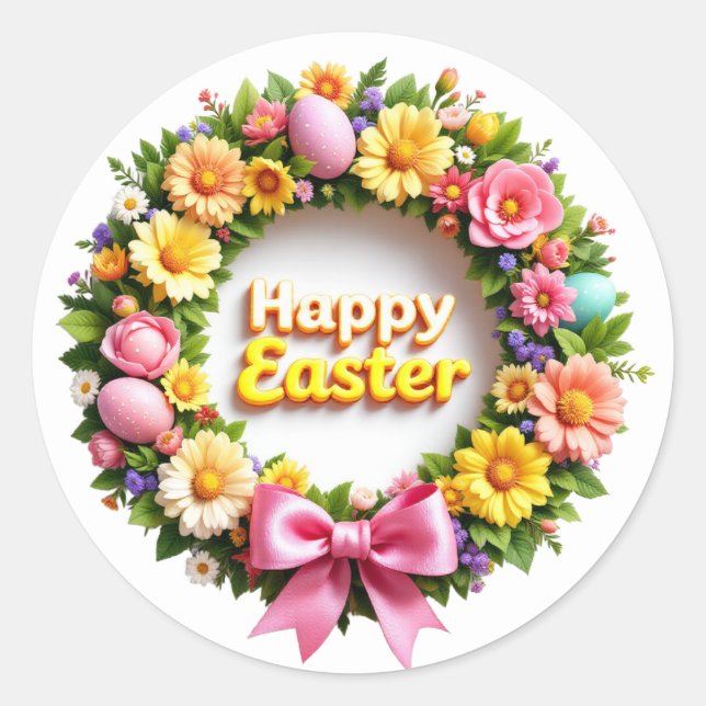 Happy Easter Wreath Sheet of Classic Round Sticker (Front)