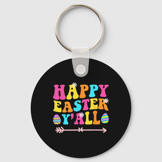 Happy Easter Yall Groovy Retro Easter Day  Key Ring (Front)