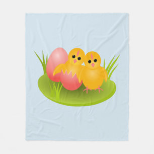 Happy Easter yellow chicks on green grass Fleece Blanket