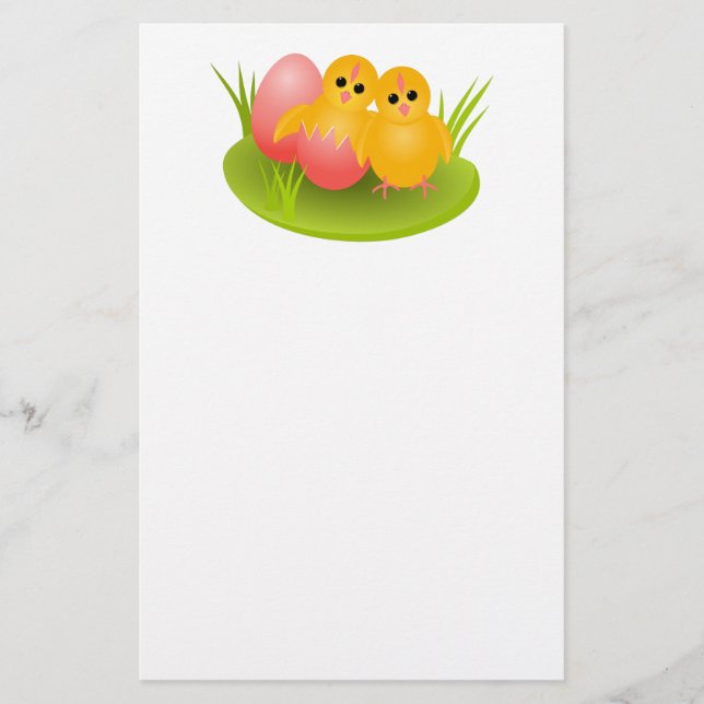 Happy Easter yellow chicks on green grass Stationery (Front)