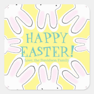 Happy Easter yellow custom text cute bunnies Square Sticker