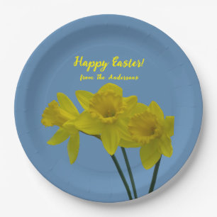 "Happy Easter" Yellow Daffodils Paper plates