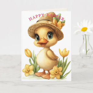 Happy Easter Yellow Duckling Daffodils Card