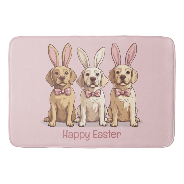 Happy Easter Yellow Labrador Retriever Dogs Bath Mat (Front)