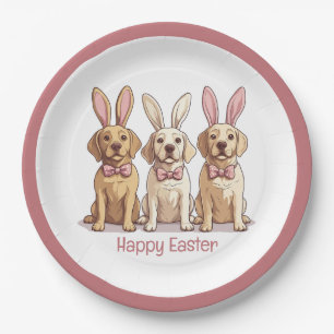 Happy Easter Yellow Labrador Retriever Dogs Paper Plate