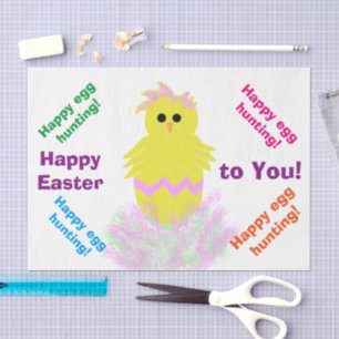 Happy Easter Yellow Pink Chick Greeting Tissue Paper
