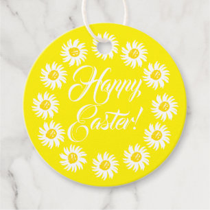 Happy Easter yellow script cute daisy cheerful fun Favour Tags