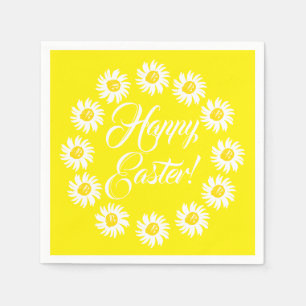 Happy Easter yellow script cute daisy cheerful fun Napkin