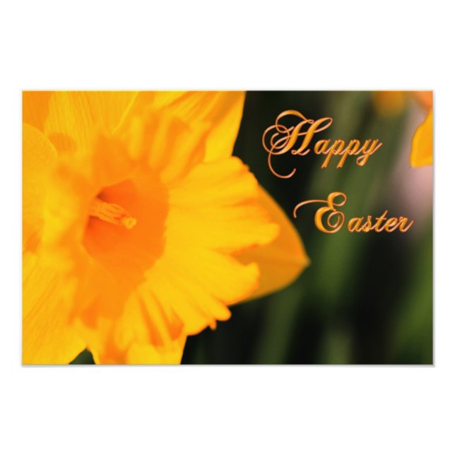 Happy Easter Yellow Spring Daffodil Flower Photo Print (Front)