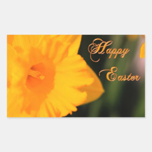 Happy Easter Yellow Spring Daffodil Flower Rectangular Sticker