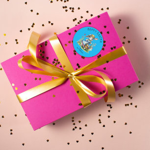 Happy Easter Yellow Vintage Watercolor Bunny Eggs Classic Round Sticker