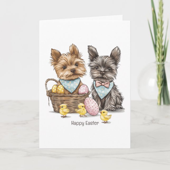 Happy Easter Yorkshire Terrier Dogs Card (Front)