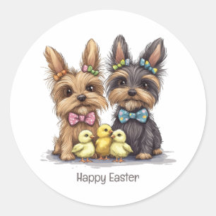 Happy Easter Yorkshire Terrier Dogs Classic Round Sticker