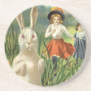 Happy Eastertide Vintage Easter Bunny and Children Coaster