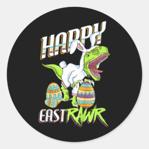 Happy Eastrawr Cute Trex Dinosaur Easter Bunny Egg Classic Round Sticker