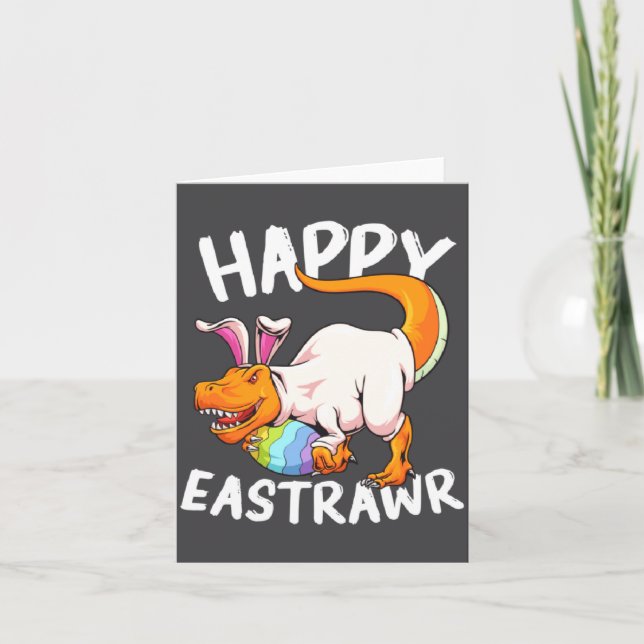 Happy Eastrawr Rex Easter Rex Dinosaur Bunny Kid D Card (Front)