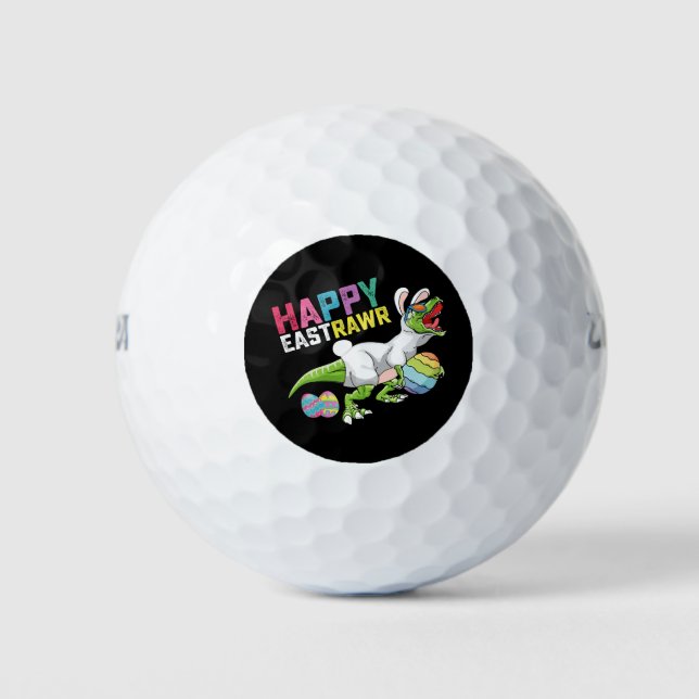 Happy Eastrawr T Rex Dinosaur Easter Bunny Egg Golf Balls (Front)