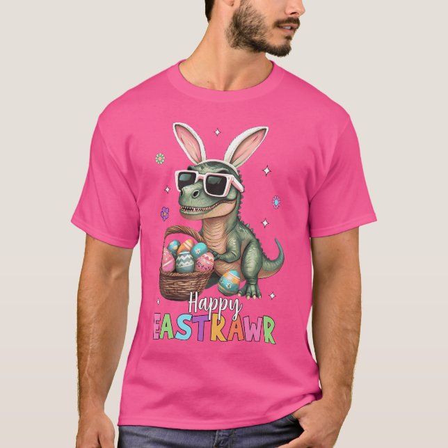 Happy Eastrawr T Rex Easter Bunny Dinosaur Eggs Bo T-Shirt (Front)