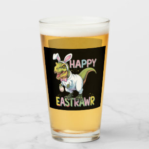 Happy Eastrawr T Rex Easter Dinosaur Bunny Egg Glass