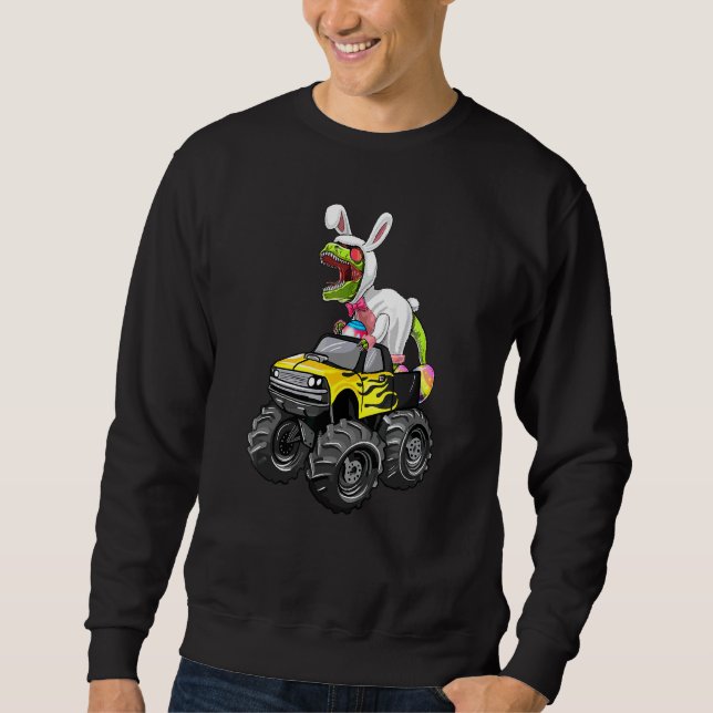 Happy Eastrawr T Rex Riding Monster Truck Easter B Sweatshirt (Front)