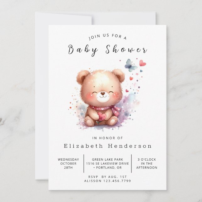 Happy Editable Bear Baby Shower  Invitation (Front)