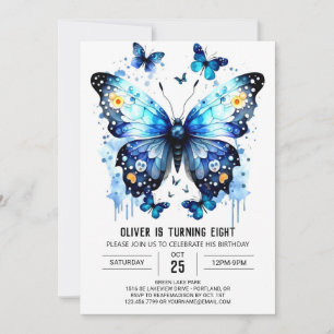 Happy Editable Butterfly Boy Birthday Invitation