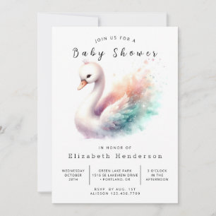 Happy Editable Swan Baby Shower Invitation