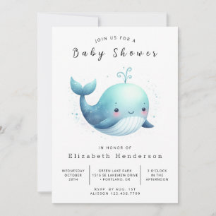 Happy Editable Whale Baby Shower Invitation