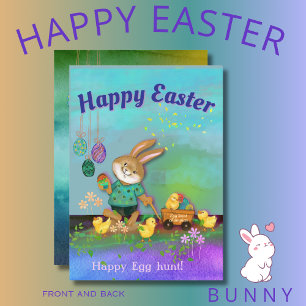 Happy Egg Hunt Bunny & Chicks Holiday Card