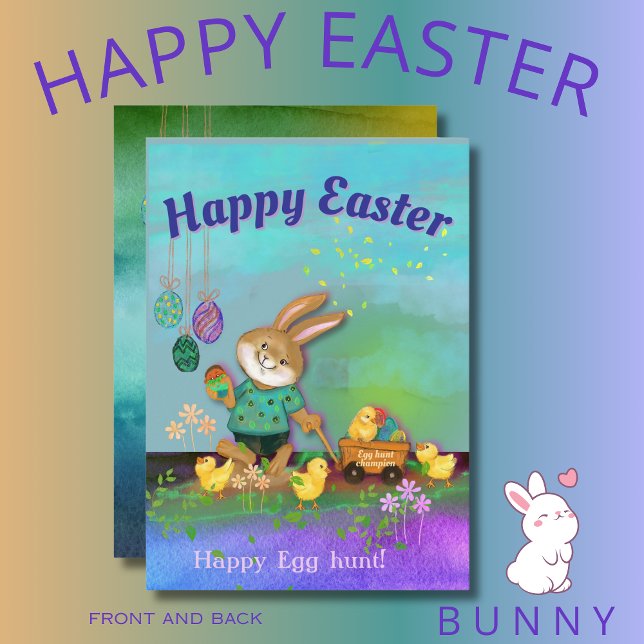 Happy Egg Hunt Bunny & Chicks Holiday Card (Happy Egg Hunt Bunny & Chicks Holiday Card)