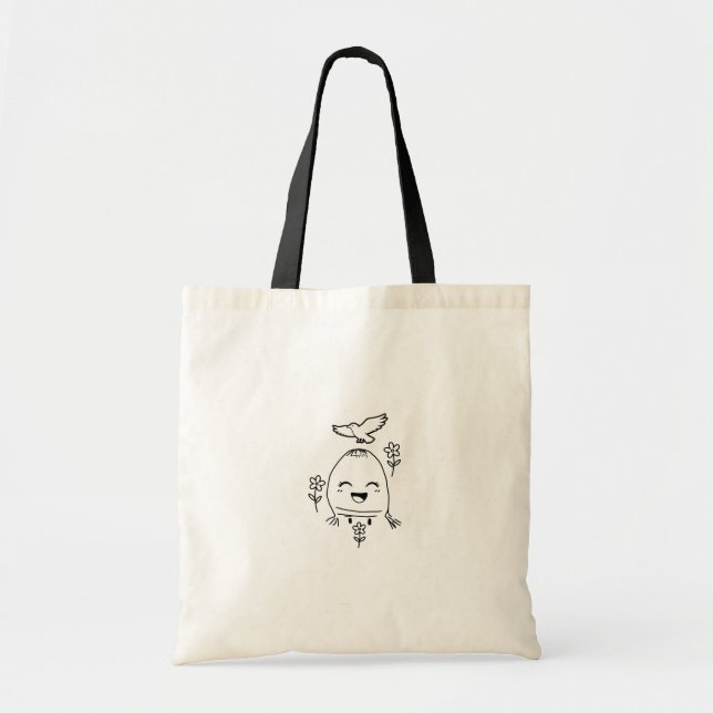 Happy Egg with Bird and Flowers Tote Bag (Front)