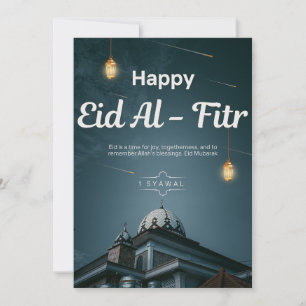 Happy Eid Al Fitr Mosque Lantern Night Art Holiday Card