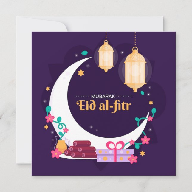 Happy Eid Al-Fitr Mubarak Moon Holiday Card (Front)