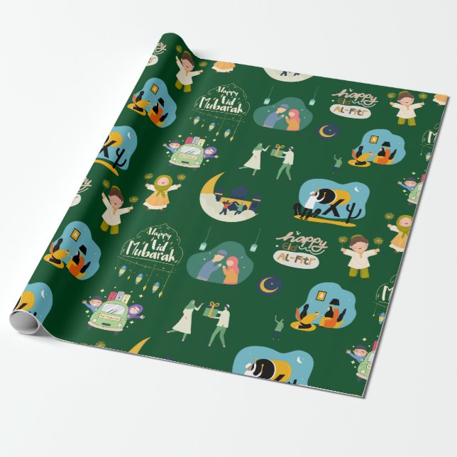 Happy Eid Al-Fitr Mubarak Wrapping Paper (Unrolled)