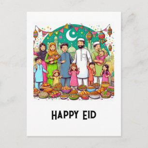 Happy Eid Family Funny Celebrating Design Postcard