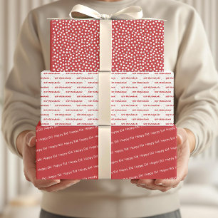 Happy Eid Mubarak Kids Red Dot Pattern Quote White Wrapping Paper Sheet
