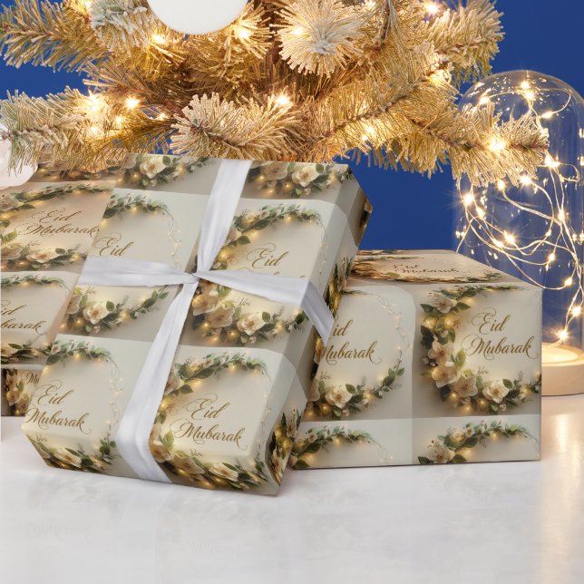 Happy Eid Mubarak White Hilal Wrapping  Paper  (Holidays)